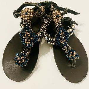 Black jeweled embellished sandals Sz 8/9